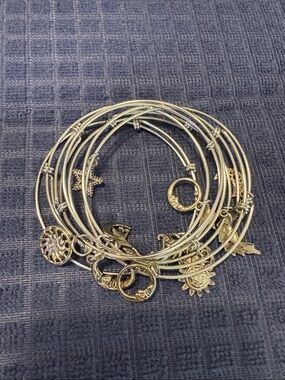 Gold Sun, Star & Dolphin Charm Bangle Bracelet